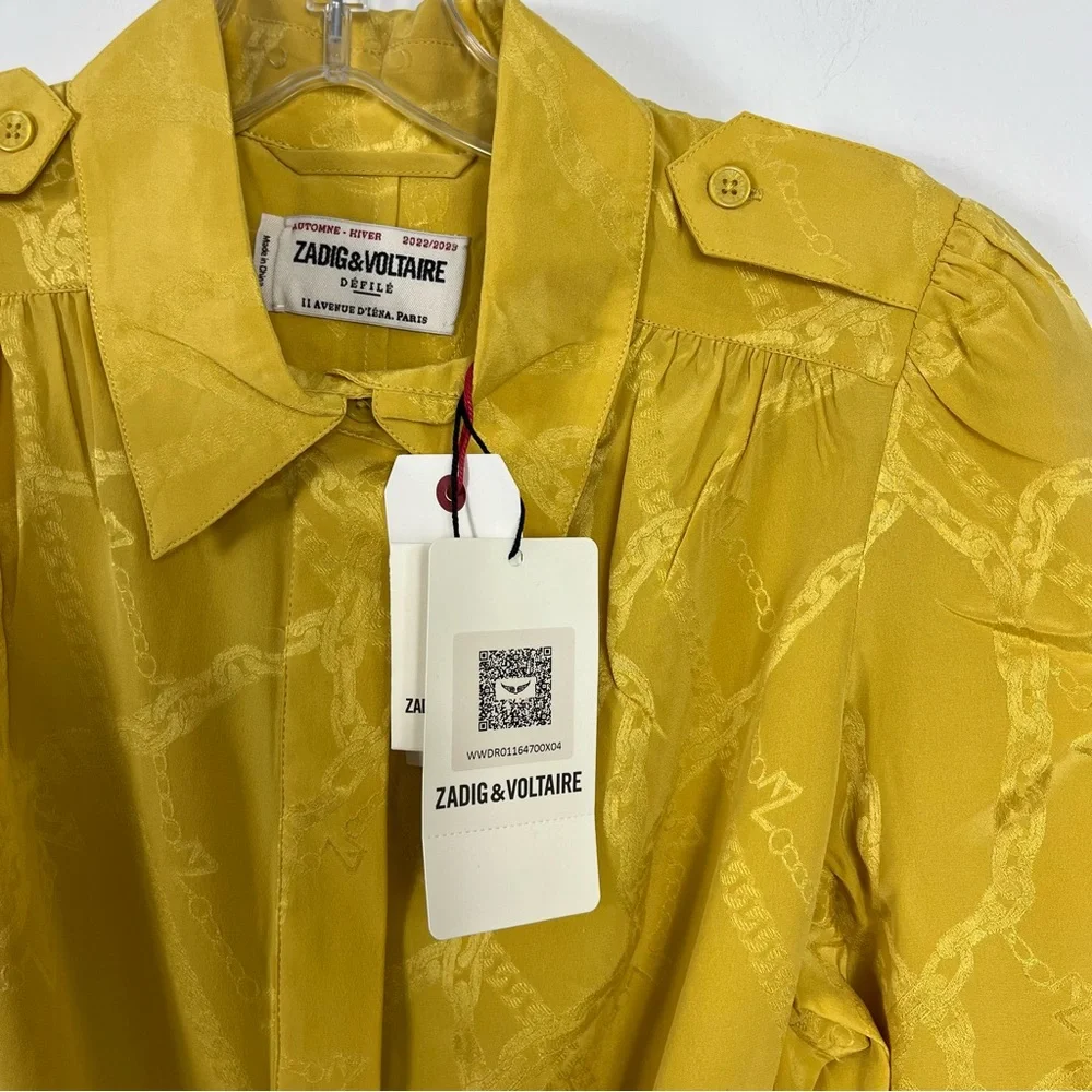 Zadig & Voltaire Rallye Chains Silk Dress Size Medium NWT Buttercup Yellow - Picture 5 of 11